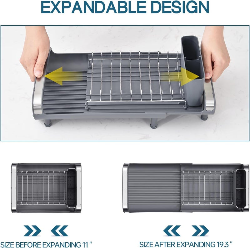 TOOLF Small Dish Drying Rack, Mini Expandable Compact Dish Rack, Slim Extendable Stainless Steel Dish Drainer for Kitchen Plate Storage, Space Saving Dish Strainer in Sink or on Home Countertop, Gray - Image 2